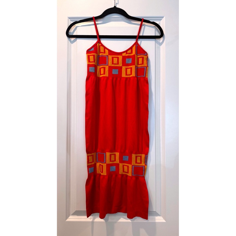 Red Geometric Square Print Bodycon Mini Dress‎ Spaghetti Strap One Size YD031